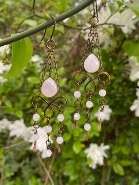 Rose Quartz Teardrop Chandelier Earrings
